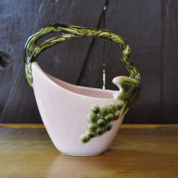 Hull Pottery Tokay Grape Basket with Grape Design in Pink and Green