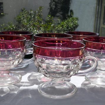 Indiana Ruby Red Diamond Point Footed Punch Cups