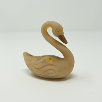 Fenton Satin Custard Glass Swan with Black Eyed Susans Hand Painted and Signed by P. Y. A. at Bowditch Antiques and Collectibles