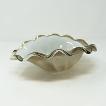 Murano Glass White Swirled with Gold Exterior Bowl with Silver Crest at Bowditch Antiques and Collectibles