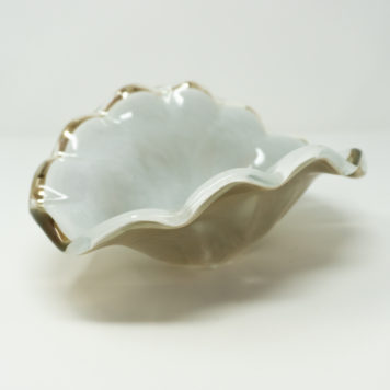 Murano Glass White Swirled with Gold Exterior Bowl with Silver Crest at Bowditch Antiques and Collectibles
