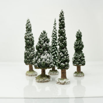 Department 56 Dickens' Village Series Snowy Evergreen Set of 5 Large at Bowditch Antiques and Collectibles