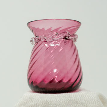 Vintage Cranberry Pilgrim Glass Vase with Clear Rigaree at Bowditch Antiques and Collectibles