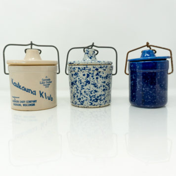 3 Vintage Mini-Crocks with Wire Bales (used for cheese or butter)