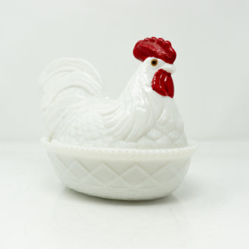 Vintage Large White Rooster with Red Comb on a Nest